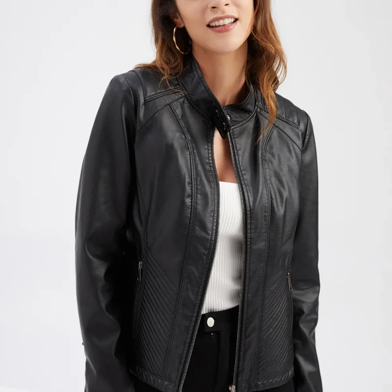 Women 2024 Fashion Motorcycle Biker Jacket Coats Female Casual Outwear - Image 8