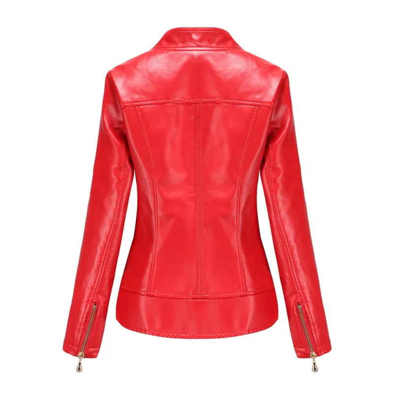 Faux Leather Jackets Zipper Casual Black Red Coats Female - Image 5