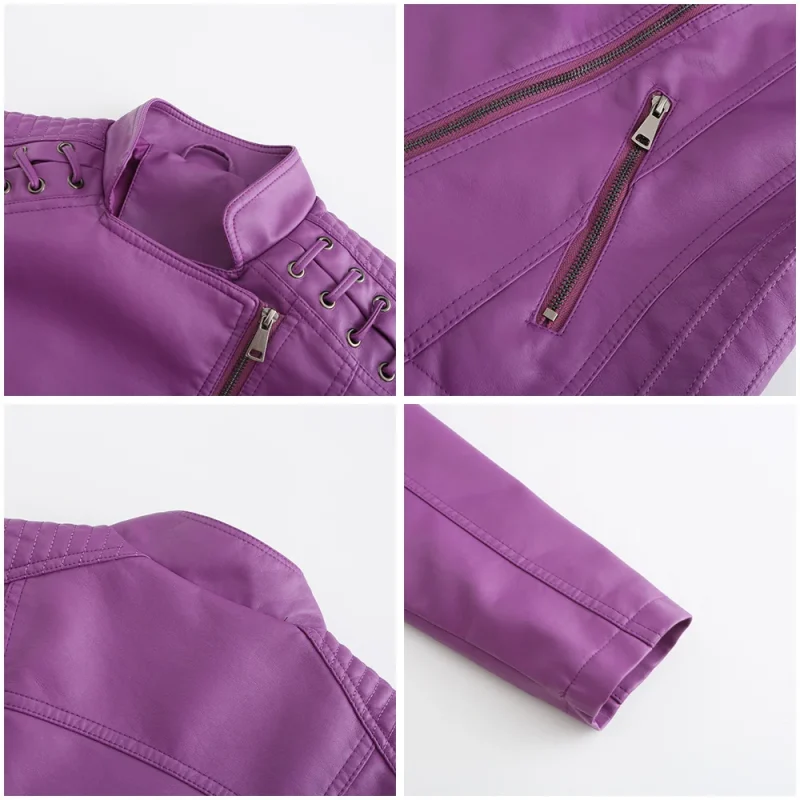 Fashion Moto Biker Short Coats Female Luxury Casual Zipper Outerwears - Image 16