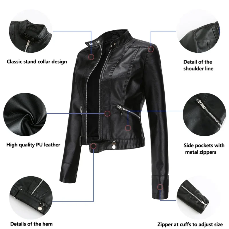 Autumn Clothes Women's Pu Faux Leahter Short Jacket Coat Fashion - Image 9