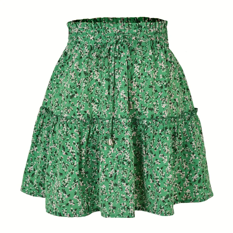 Women's High Waist Floral Print Short Skirt Summer Sexy Ruffles - Image 7