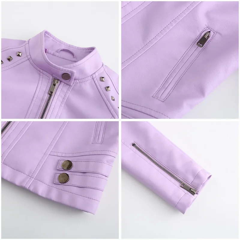 Faux Leather Jackets Zipper Rivet Short Basic Coat Fashion - Image 11