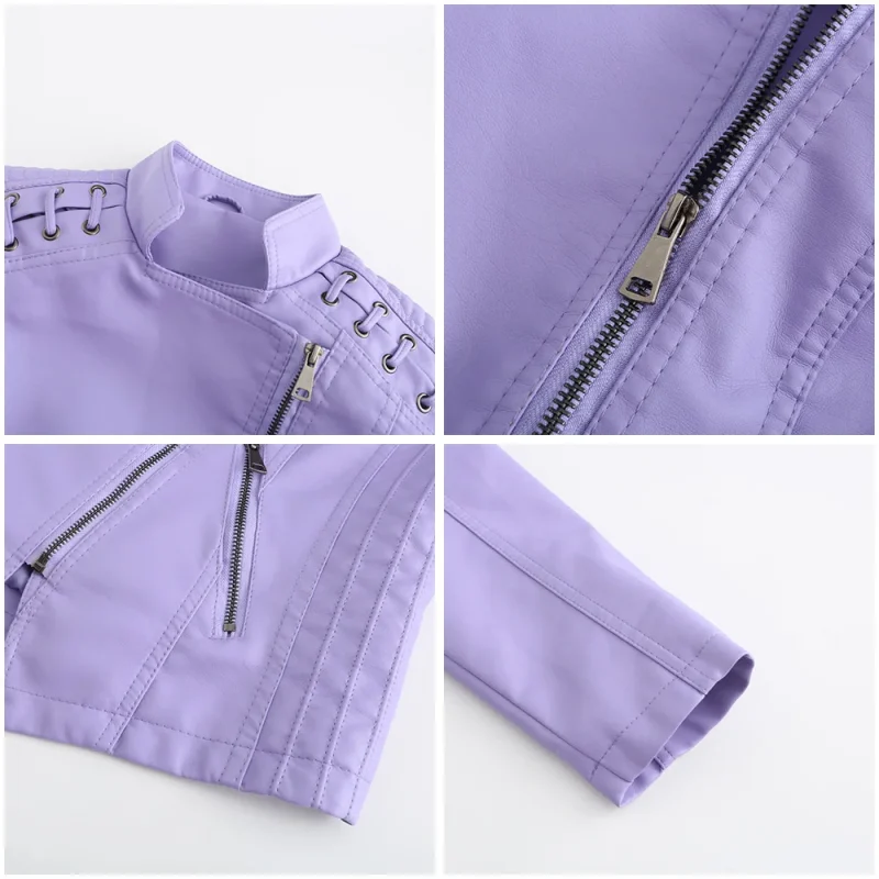 Fashion Moto Biker Short Coats Female Luxury Casual Zipper Outerwears - Image 15