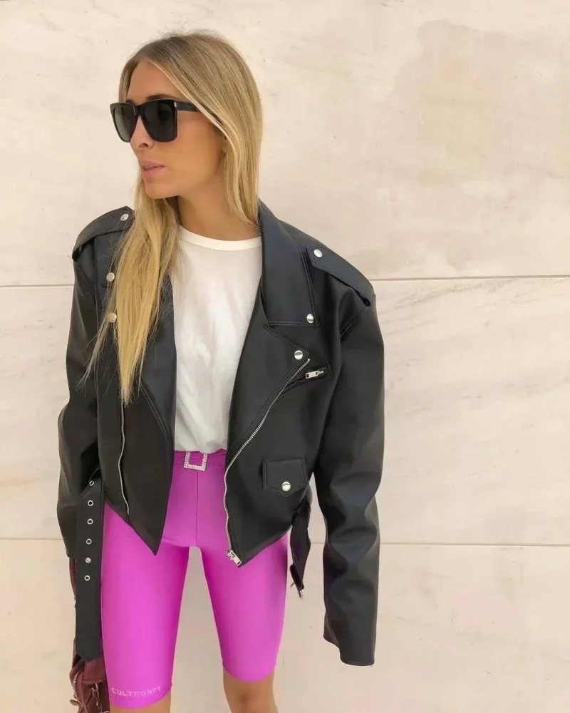 Women Faux Leather Jacket Streetwear Lapel Oversized - Image 10