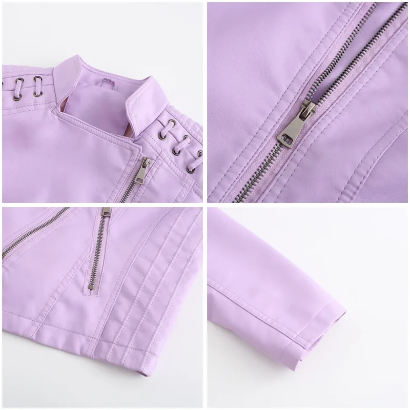Fashion Moto Biker Short Coats Female Luxury Casual Zipper Outerwears - Image 14