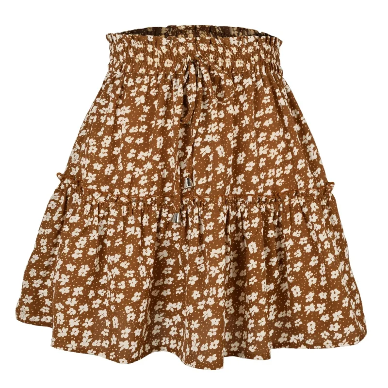 Women's High Waist Floral Print Short Skirt Summer Sexy Ruffles - Image 11