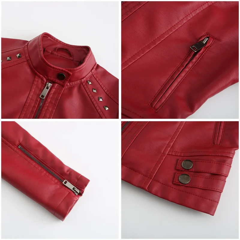 Faux Leather Jackets Zipper Rivet Short Basic Coat Fashion - Image 10