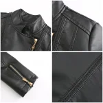 Faux Leather Jackets Zipper Casual Black Red Coats Female - Image 9