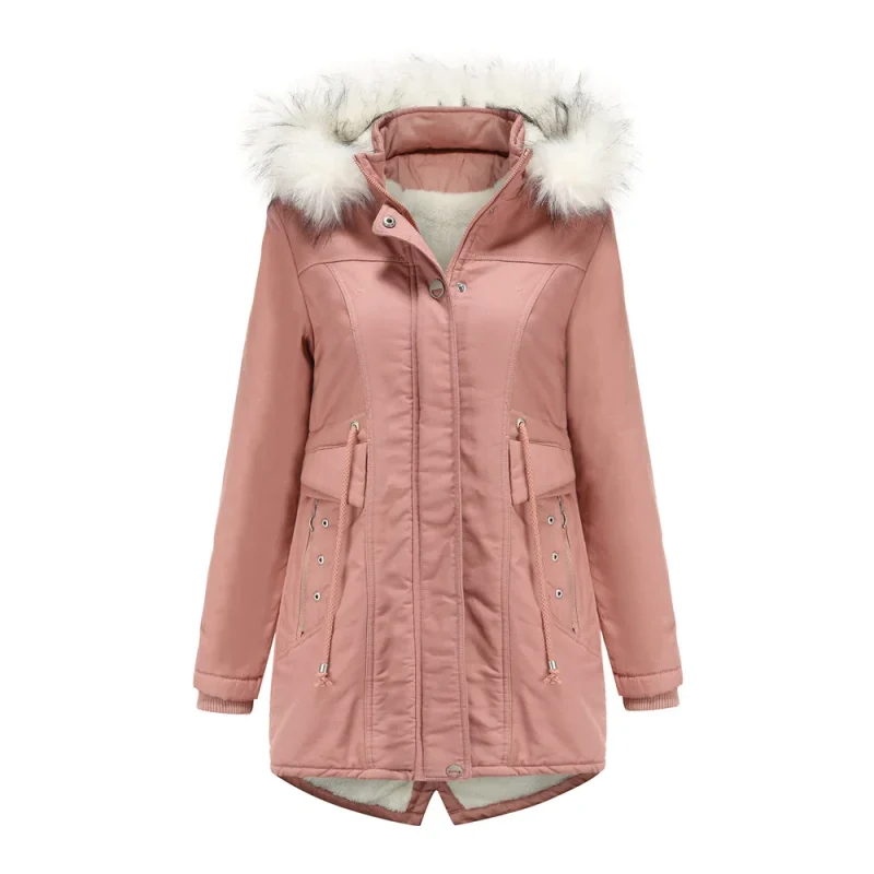 Women's Cotton Coat Winter Clothes Fleece Warm Detachable Hooded Fur Collar - Image 5