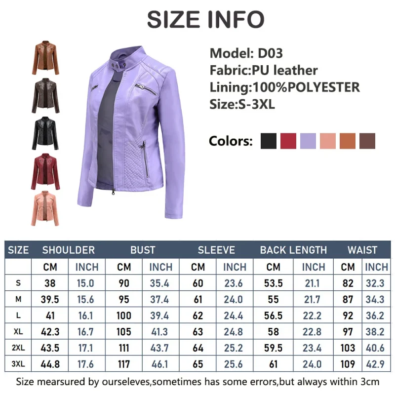 Leather Jacket Fashion Casual Streetwear Coats Office Lady - Image 8
