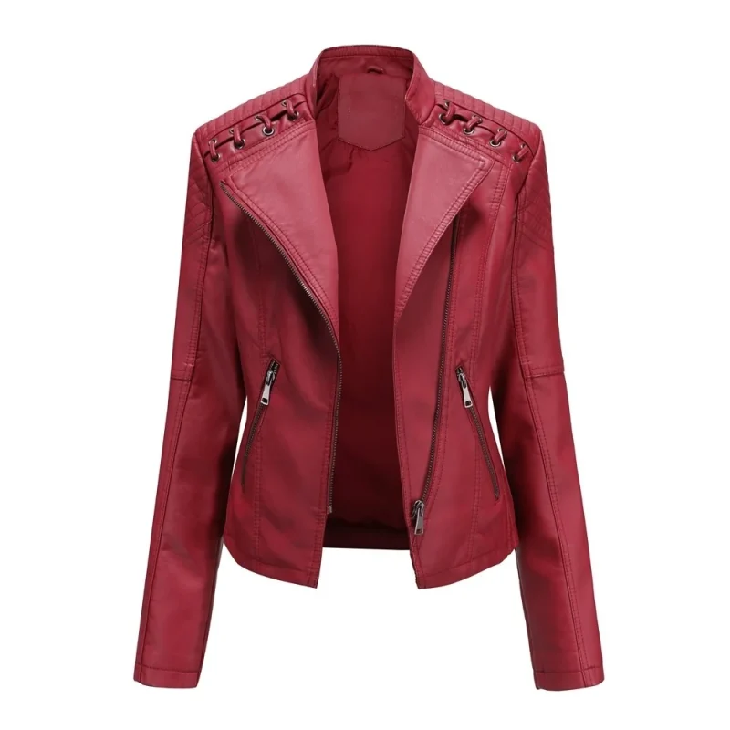 Fashion Moto Biker Short Coats Female Luxury Casual Zipper Outerwears - Image 18