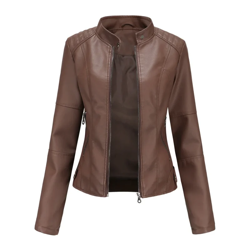 Autumn Faux Leather Jackets Zipper Basic Coat 2024 Moto Biker - Image 5