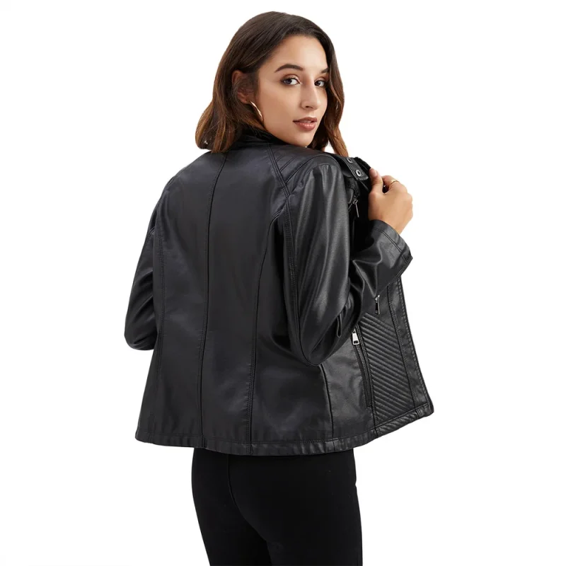 Leather Jacket Fashion Casual Streetwear Coats Office Lady - Image 5