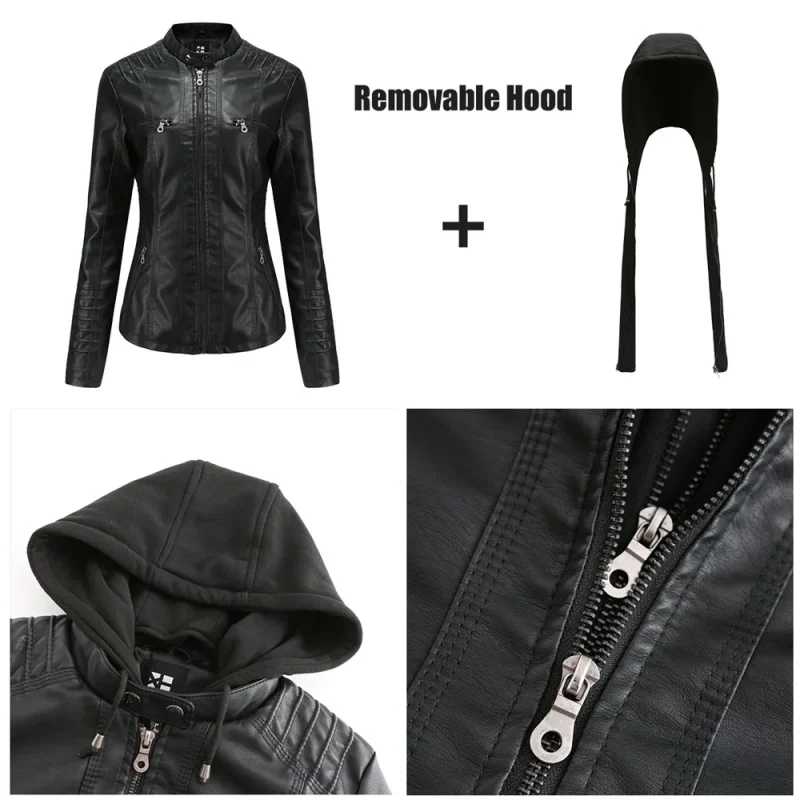 Winter Faux Leather Jackets For Women Fashion Hooded - Image 6