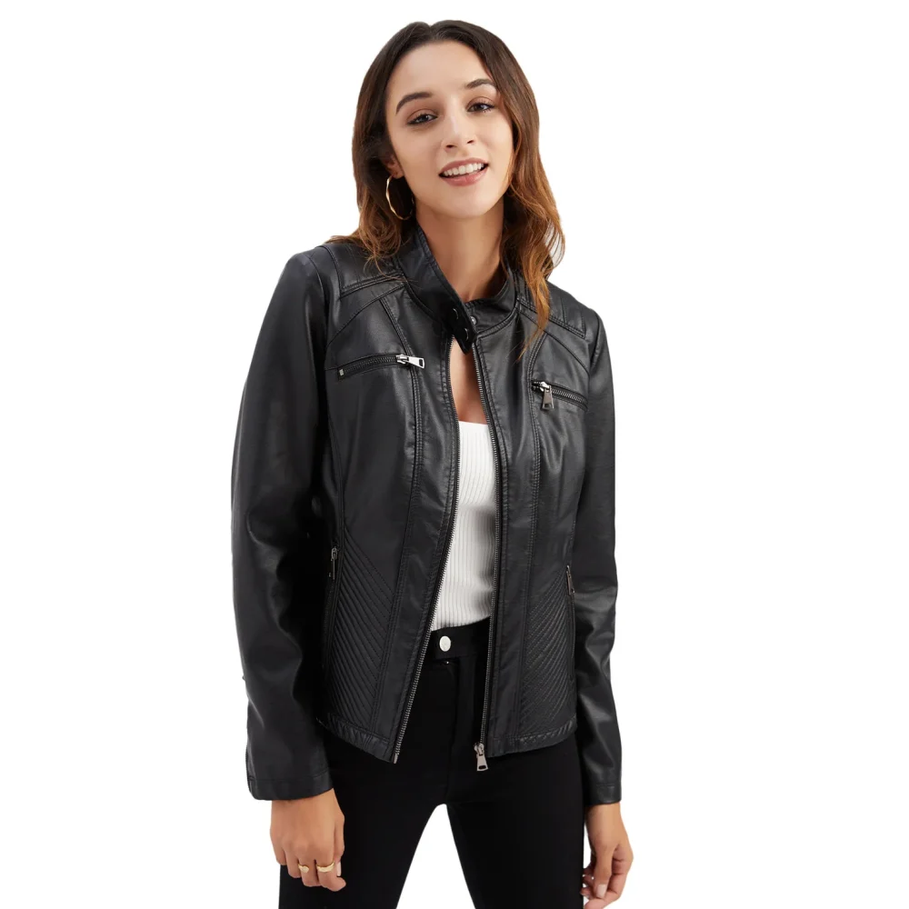 Women's Pu Leather Jacket Fashion Casual Streetwear Coats Office - Image 5