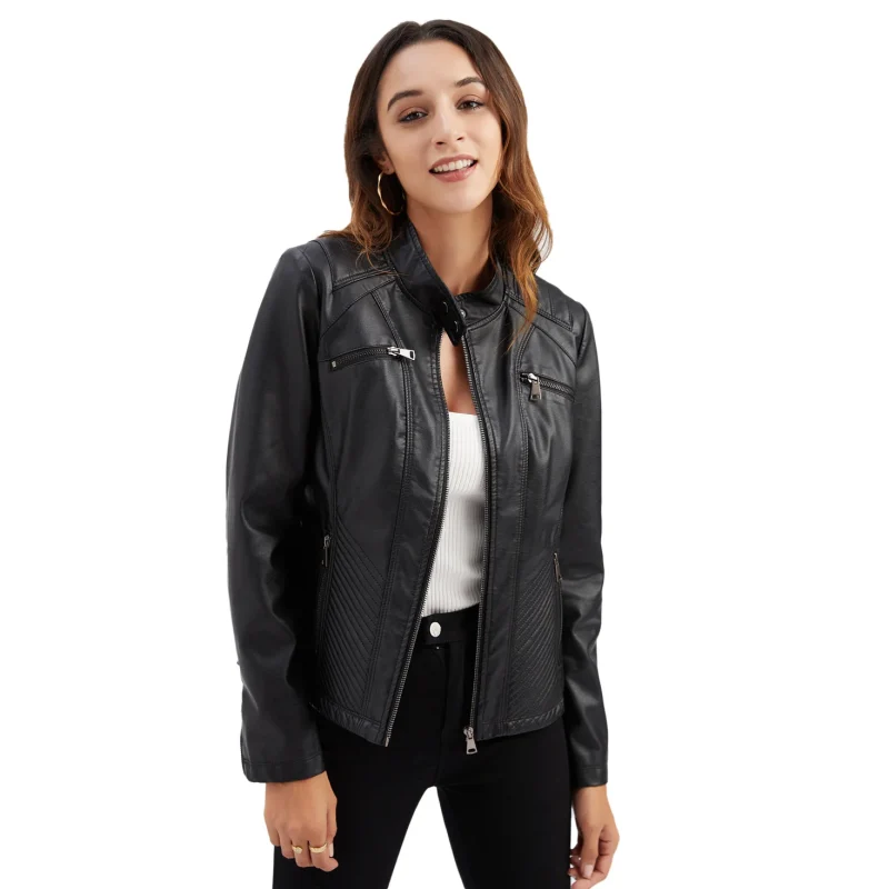 Women's Pu Leather Jacket Fashion Casual Streetwear Coats Office - Image 5