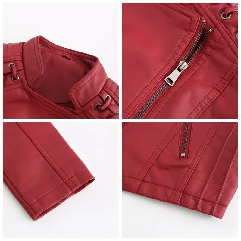 Fashion Moto Biker Short Coats Female Luxury Casual Zipper Outerwears - Image 13