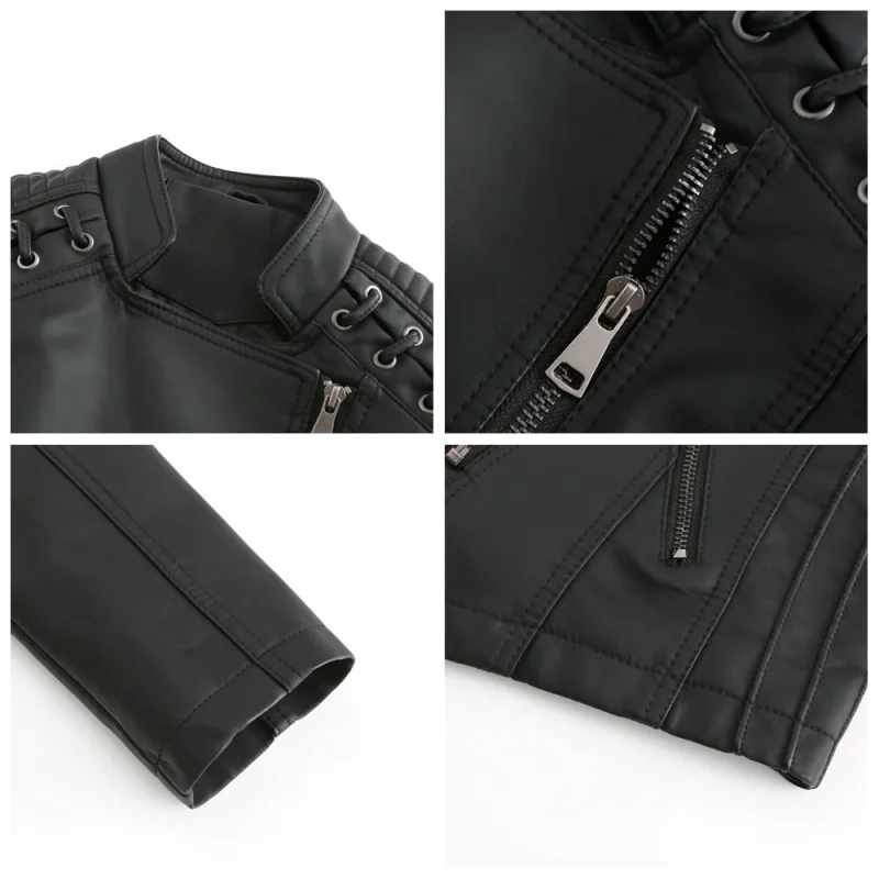 Fashion Moto Biker Short Coats Female Luxury Casual Zipper Outerwears - Image 12
