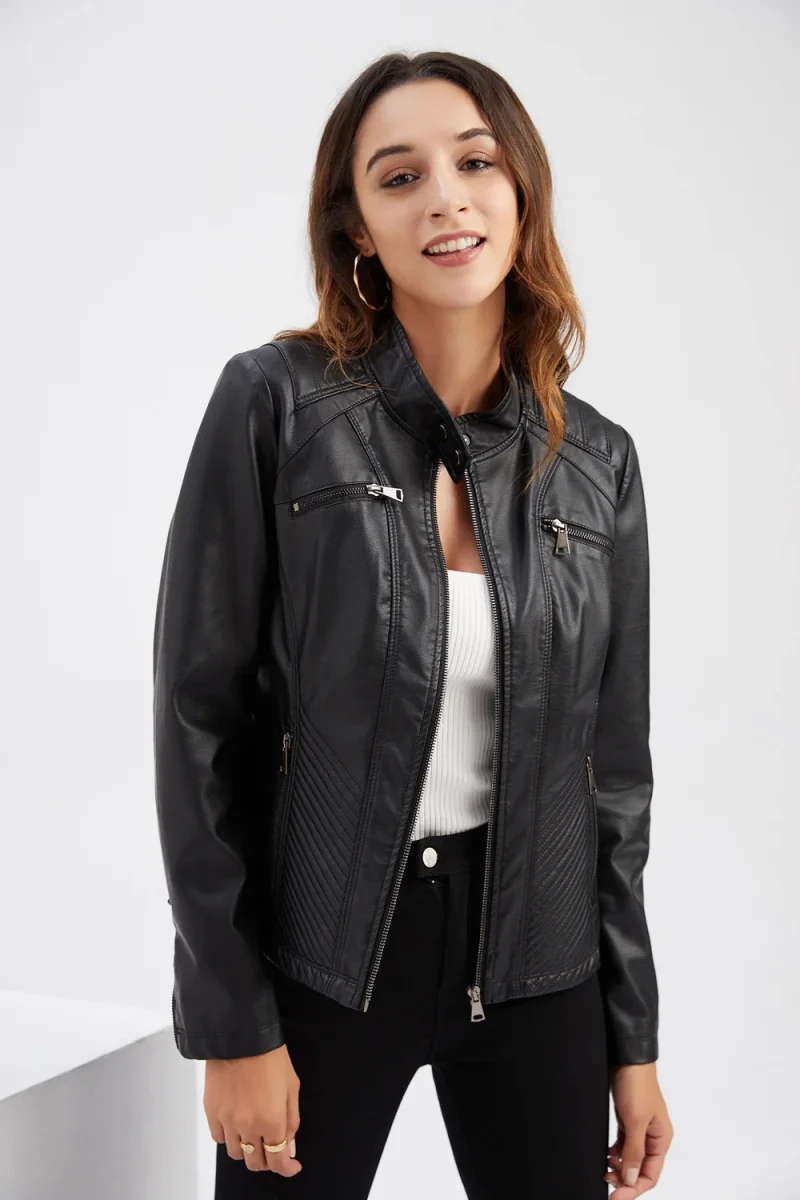 Leather Jacket Fashion Casual Streetwear Coats Office Lady - Image 19