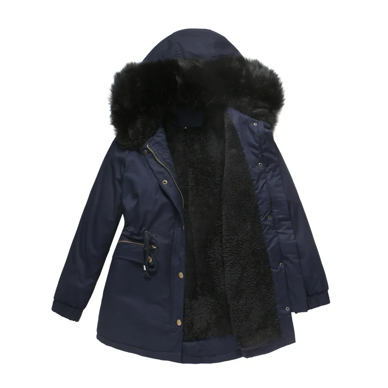 Coats Women's Winter Jacket Thick Fleece Warm Big Fur Collar Hooded - Image 3