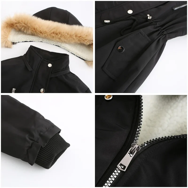 Women's Winter Plus Size Coat Thick Warm Berber Fleece Faux Fur Hooded - Image 7