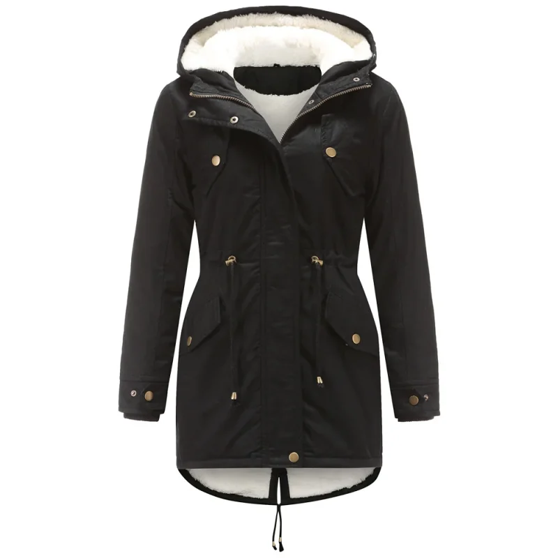Winter Jacket Women 2024 New Fashion Hooded Parkas Outwear Pockets - Image 3