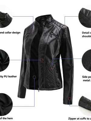 Leather Jacket Fashion Casual Streetwear Coats Office Lady