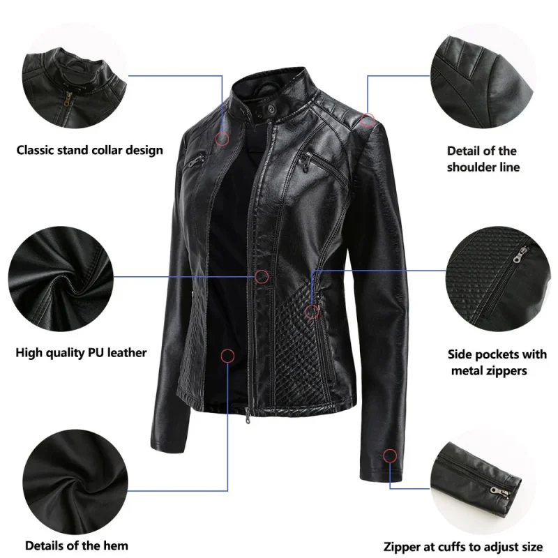 Leather Jacket Fashion Casual Streetwear Coats Office Lady