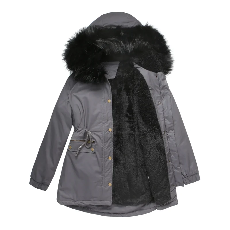 Coats Women's Winter Jacket Thick Fleece Warm Big Fur Collar Hooded - Image 4