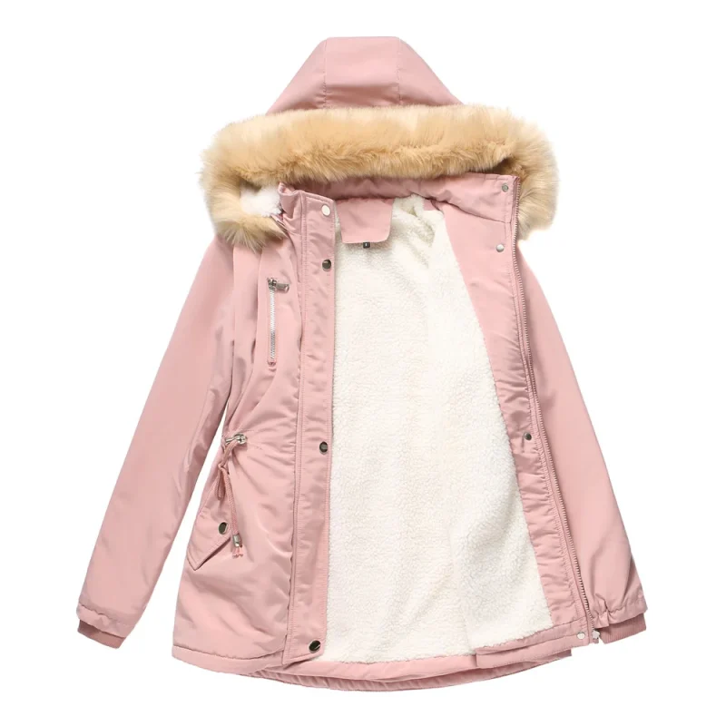 Women's Winter Plus Size Coat Thick Warm Berber Fleece Faux Fur Hooded - Image 5