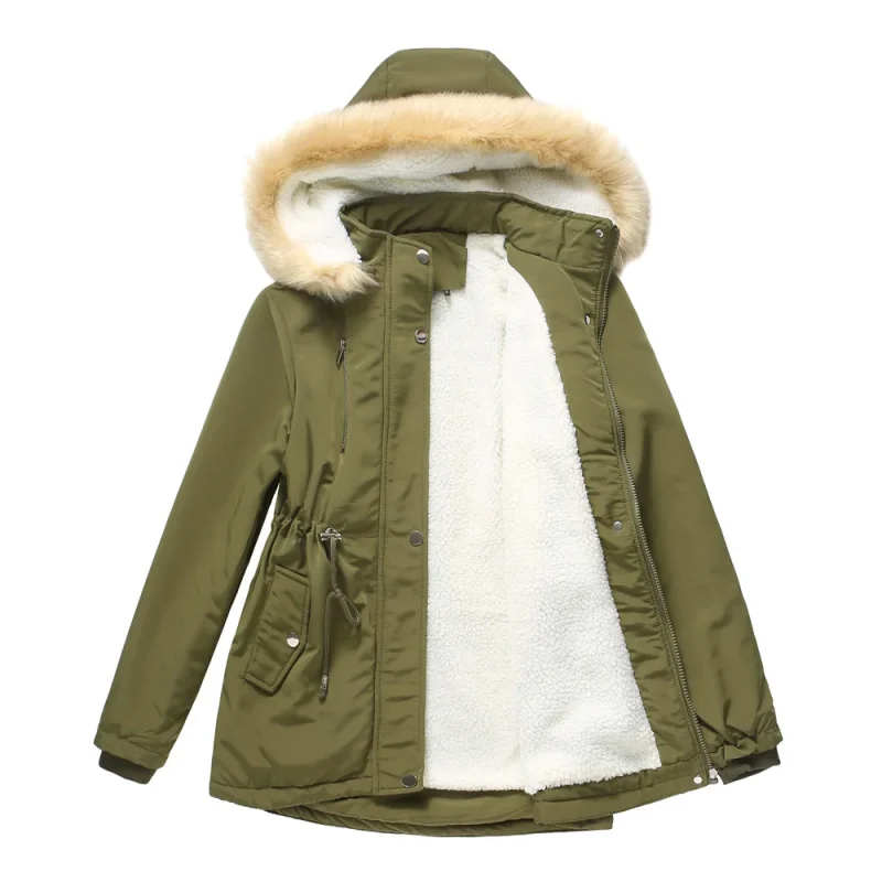 Women's Winter Plus Size Coat Thick Warm Berber Fleece Faux Fur Hooded - Image 3