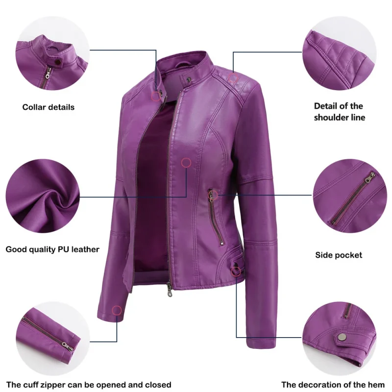Autumn Faux Leather Jackets Zipper Basic Coat 2024 Moto Biker - Image 10