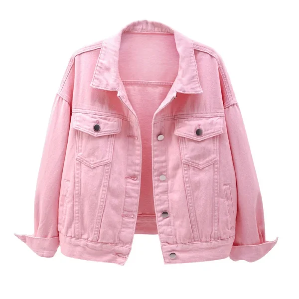 Women's Plus Size Pink Denim Jacket Spring