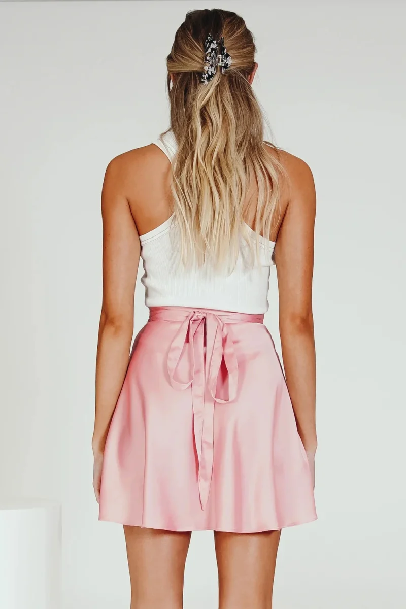 Women Summer High Waist Lace-Up Loose Casual Chiffon Satin Mini Skirt - Image 11