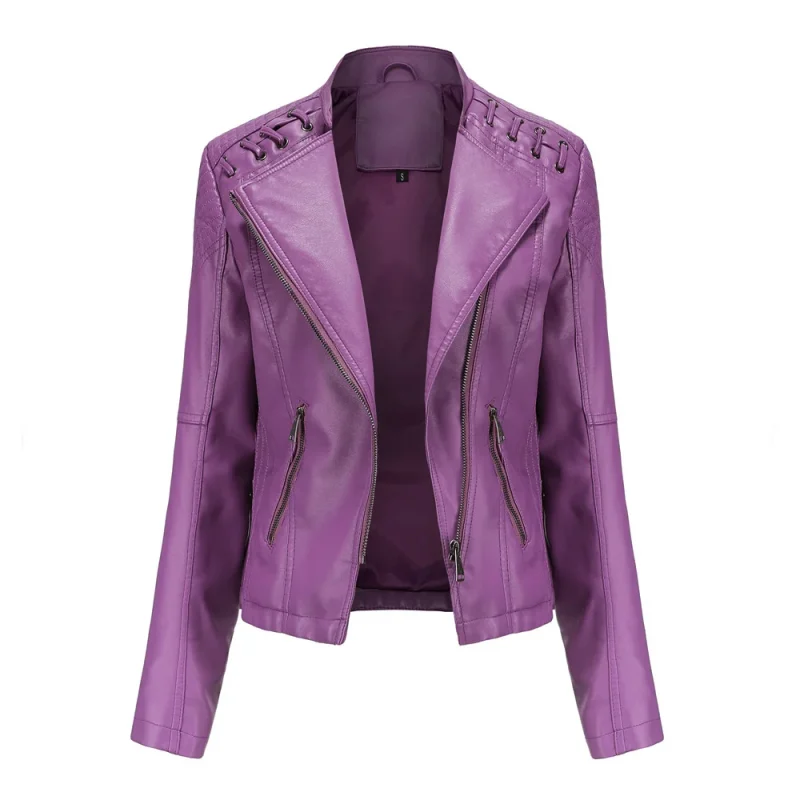 Fashion Moto Biker Short Coats Female Luxury Casual Zipper Outerwears - Image 20