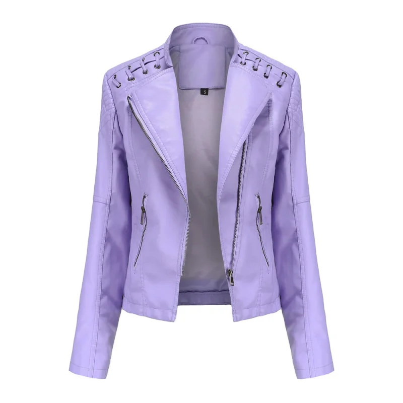 Fashion Moto Biker Short Coats Female Luxury Casual Zipper Outerwears - Image 19