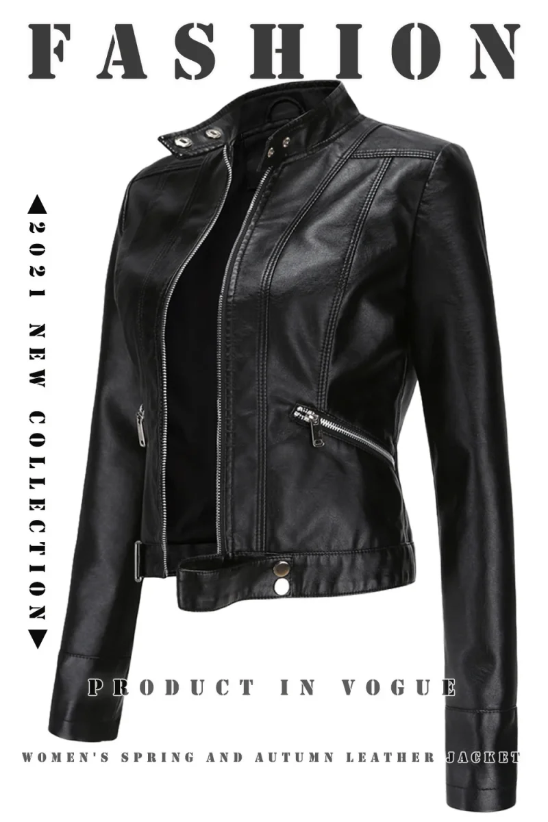 Autumn Clothes Women's Pu Faux Leahter Short Jacket Coat Fashion - Image 7