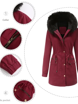 Coats Women’s Winter Jacket Thick Fleece Warm Big Fur Collar Hooded