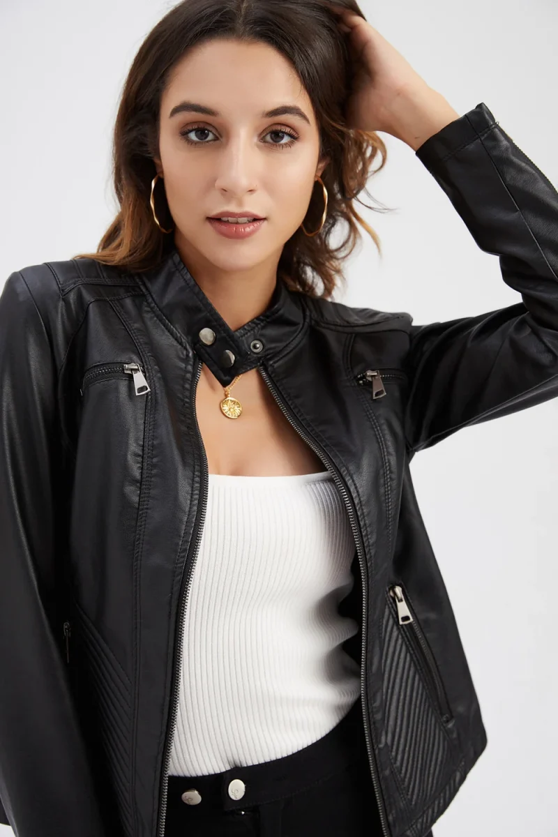 Leather Jacket Fashion Casual Streetwear Coats Office Lady - Image 18