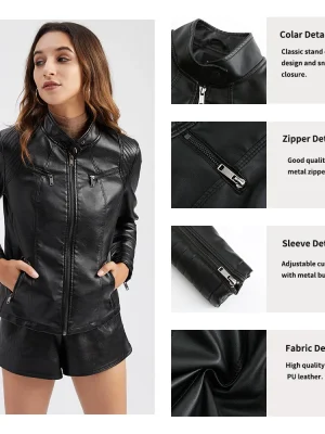 Women Pu Faux Leather Jacket Spring Autumn