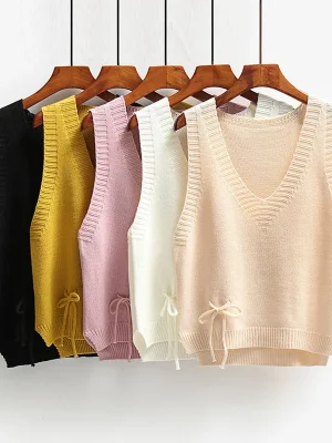 V-Neck Sweater Vest Women’s Korean Fashion Sleeveless Knitwear Waistcoat