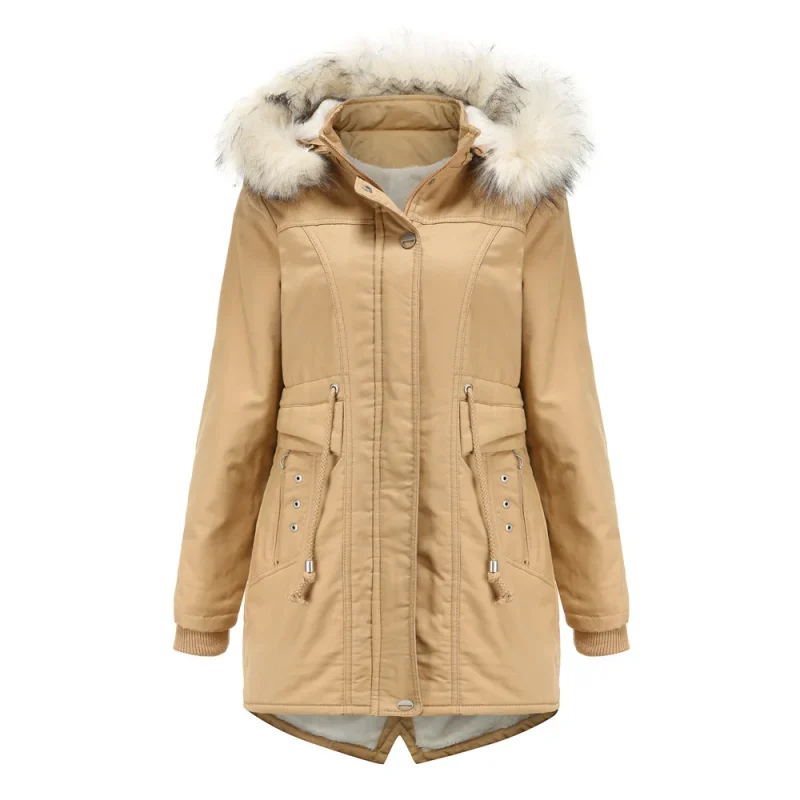 Women's Cotton Coat Winter Clothes Fleece Warm Detachable Hooded Fur Collar - Image 11