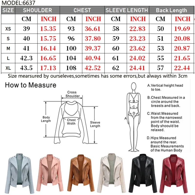 Winter Female Pu Faux Leather Jacket Zipper Rivet Fashion Motorcycle Outwear - Image 7