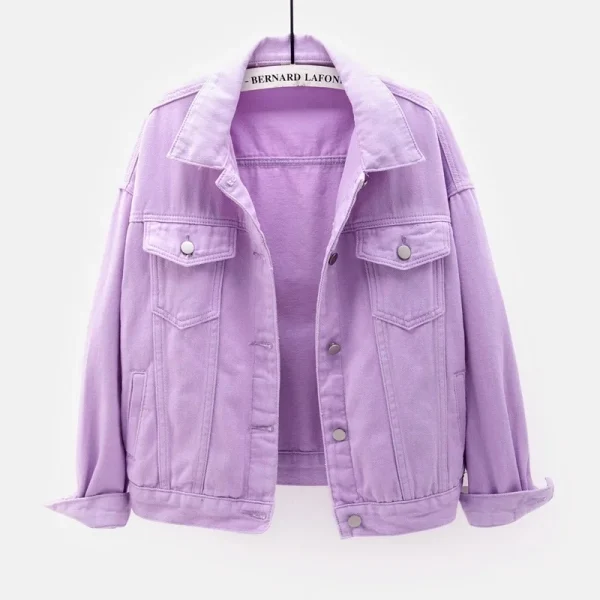 Women's Plus Size Pink Denim Jacket Spring - Image 3