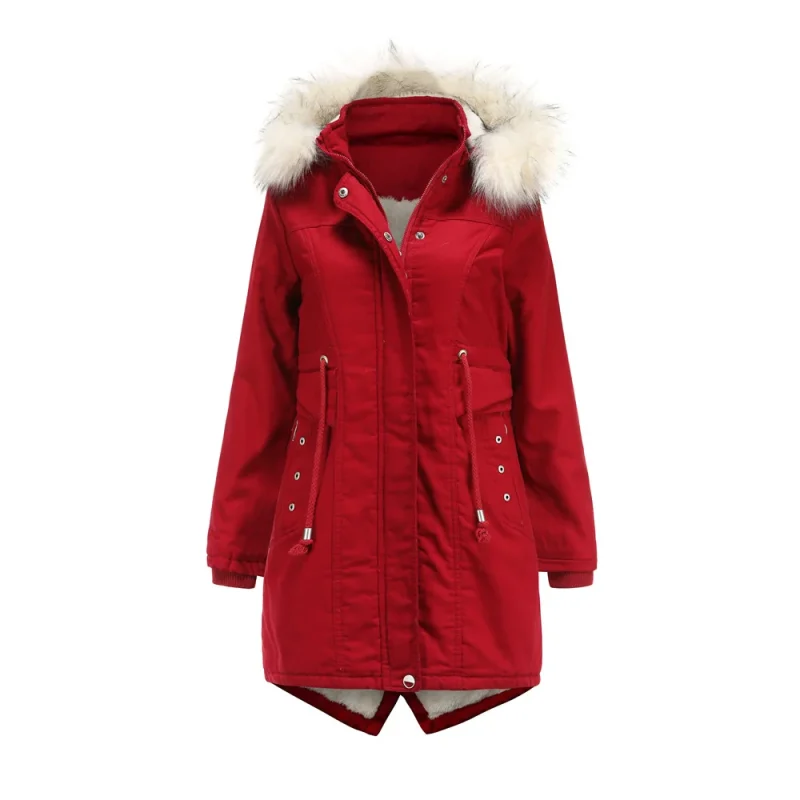 Women's Cotton Coat Winter Clothes Fleece Warm Detachable Hooded Fur Collar - Image 6