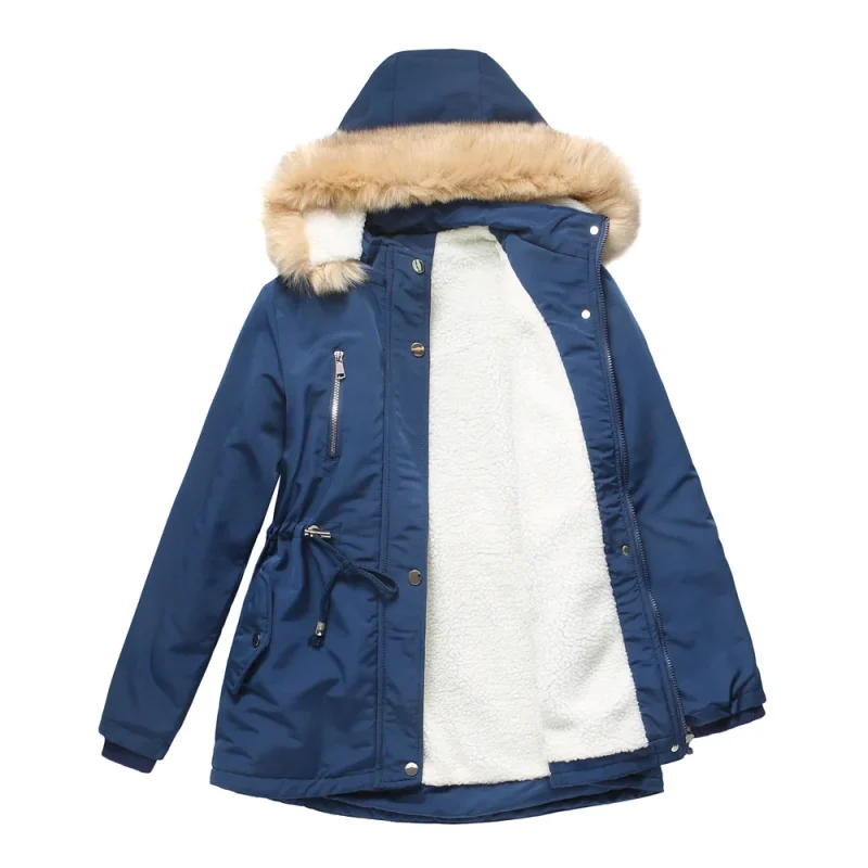 Women's Winter Plus Size Coat Thick Warm Berber Fleece Faux Fur Hooded - Image 4