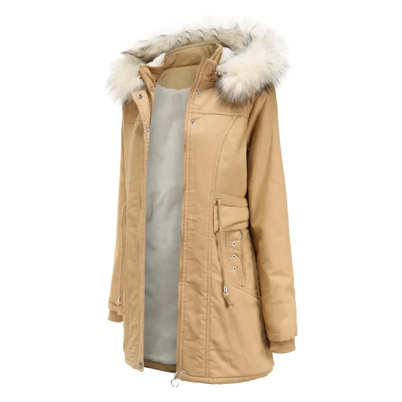 Women's Cotton Coat Winter Clothes Fleece Warm Detachable Hooded Fur Collar - Image 10