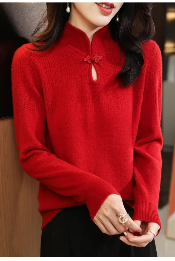 Pullover Chinese Style Buckle Cashmere Knitwear Bottoming Tops - Image 8