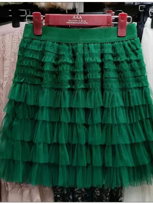 Summer Tulle A-Line Cake Skirts Women Elastic High Waist Tutu Short Skirt