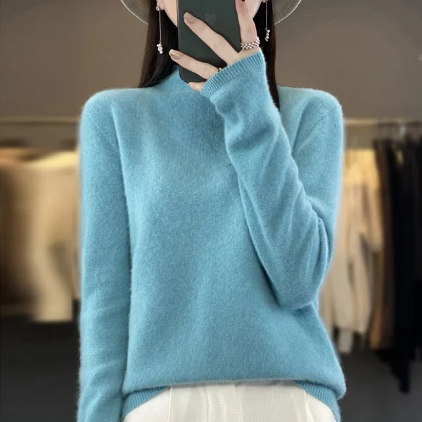 Seamless Curled Half-high Collar Pullover Casual Cashmere Knitting Top - Image 4